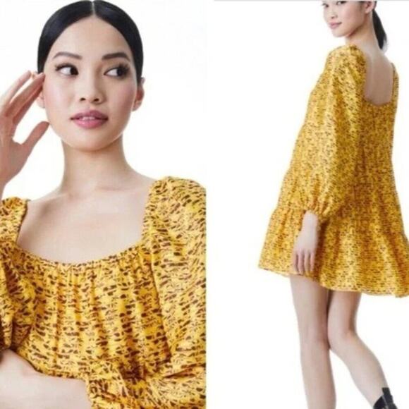 Alice + Olivia Rowen Mini Dress Floral Yellow Maroon M - Picture 6 of 13